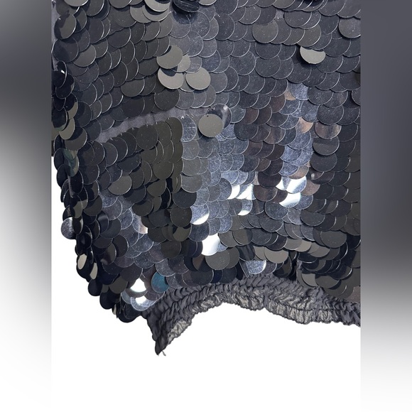 ARGENTI Black Sequin Deep V Back 100% Silk Vintage Blouse Size Small - Picture 5 of 7